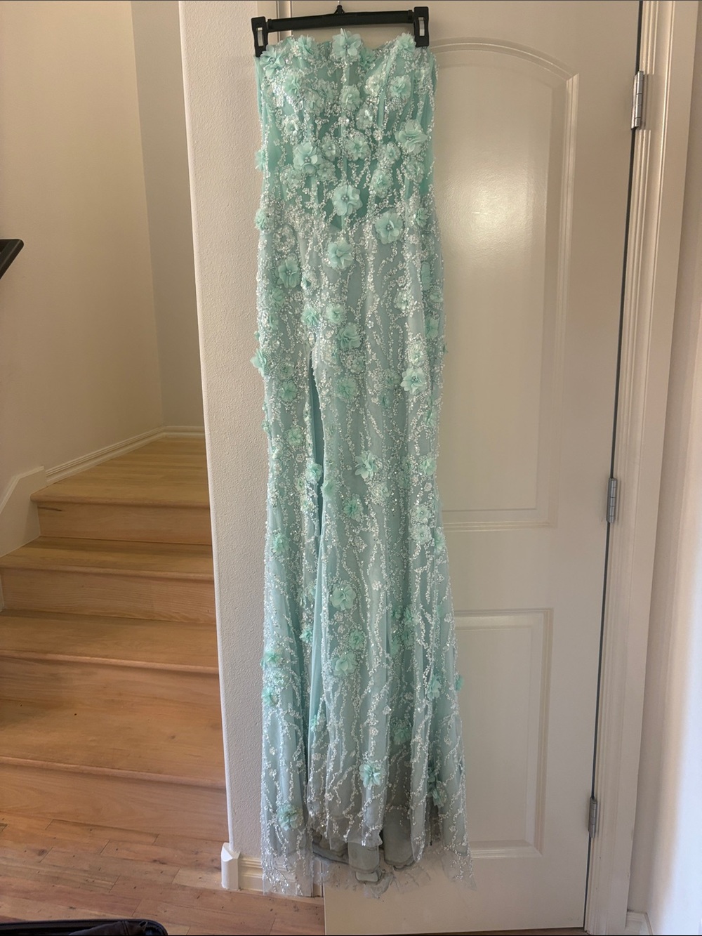Portia and Scarlett Mint Green Strapless Floral Appliqué Maxi Dress